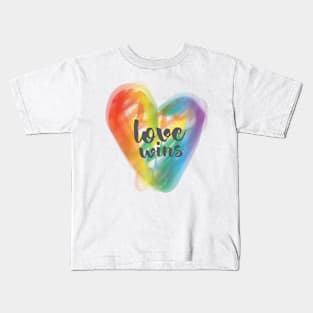 Rainbow Flag Love Wins Heart LGBT Quote Kids T-Shirt